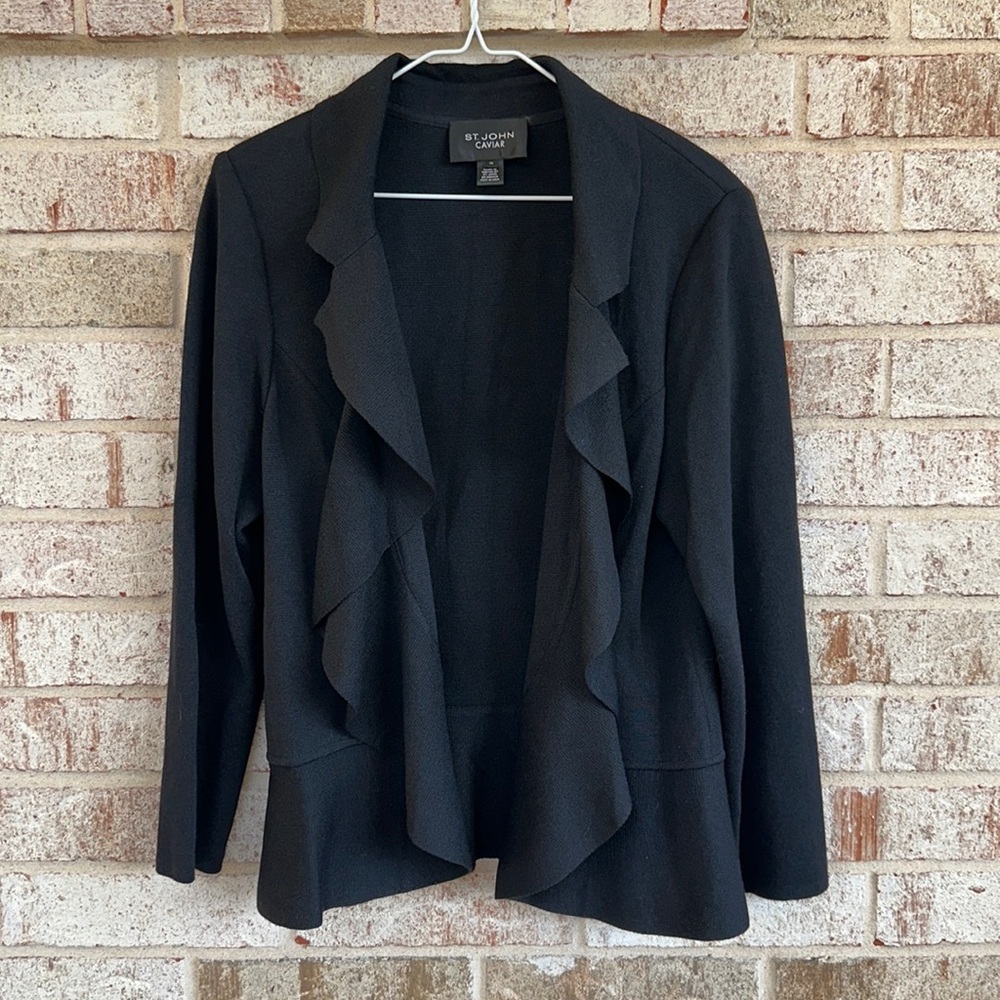 PRICE FIRM!!! St. John Caviar ruffled cardigan sweater